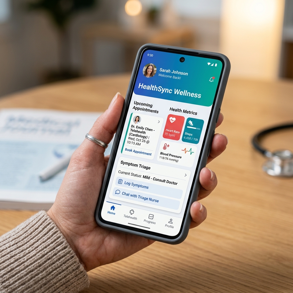 HIPAA-Compliant Telehealth Hub Mobile App UI